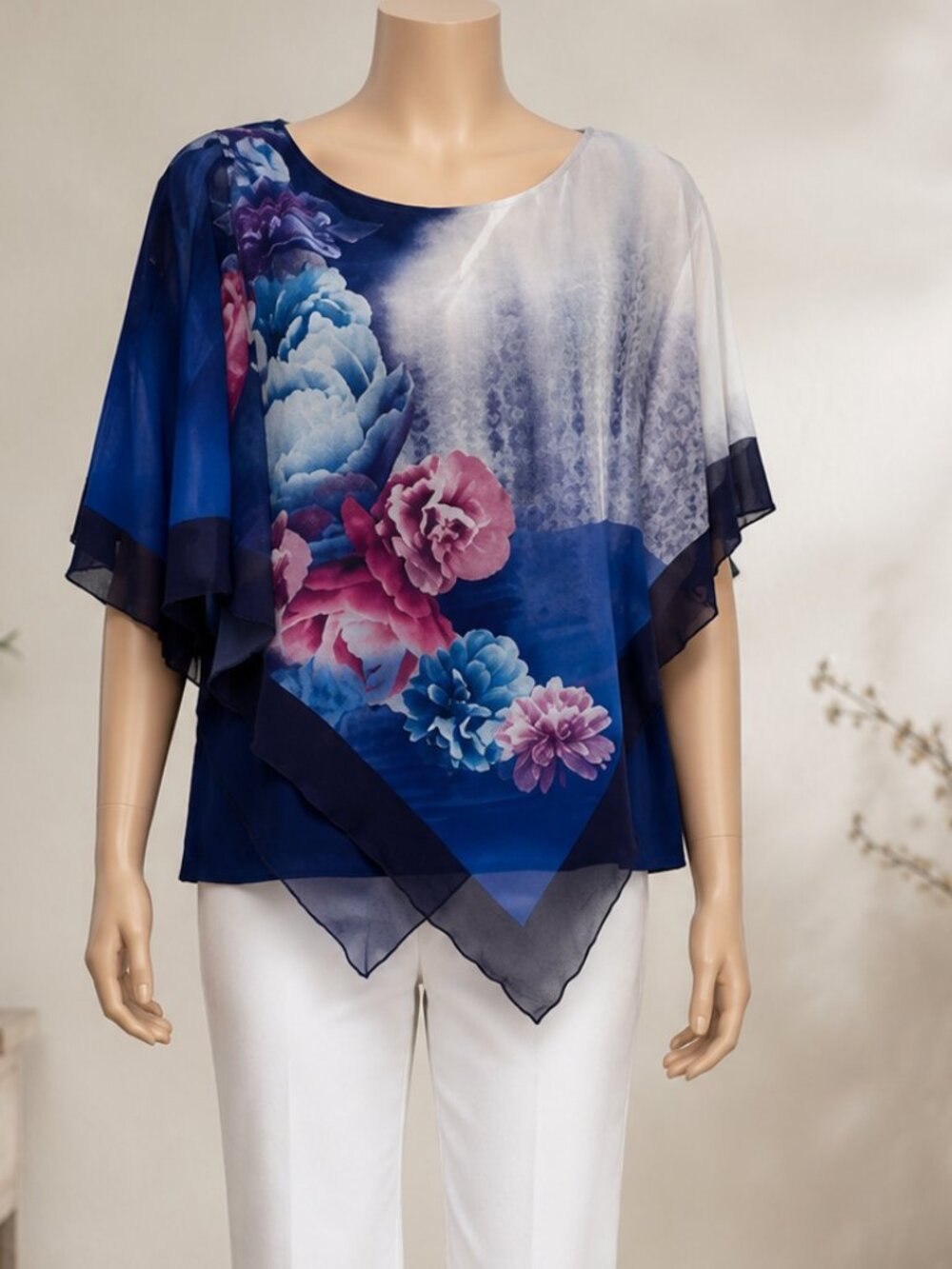 B.L.E.U. Sheer Floral Overlay Blouse – Size Large